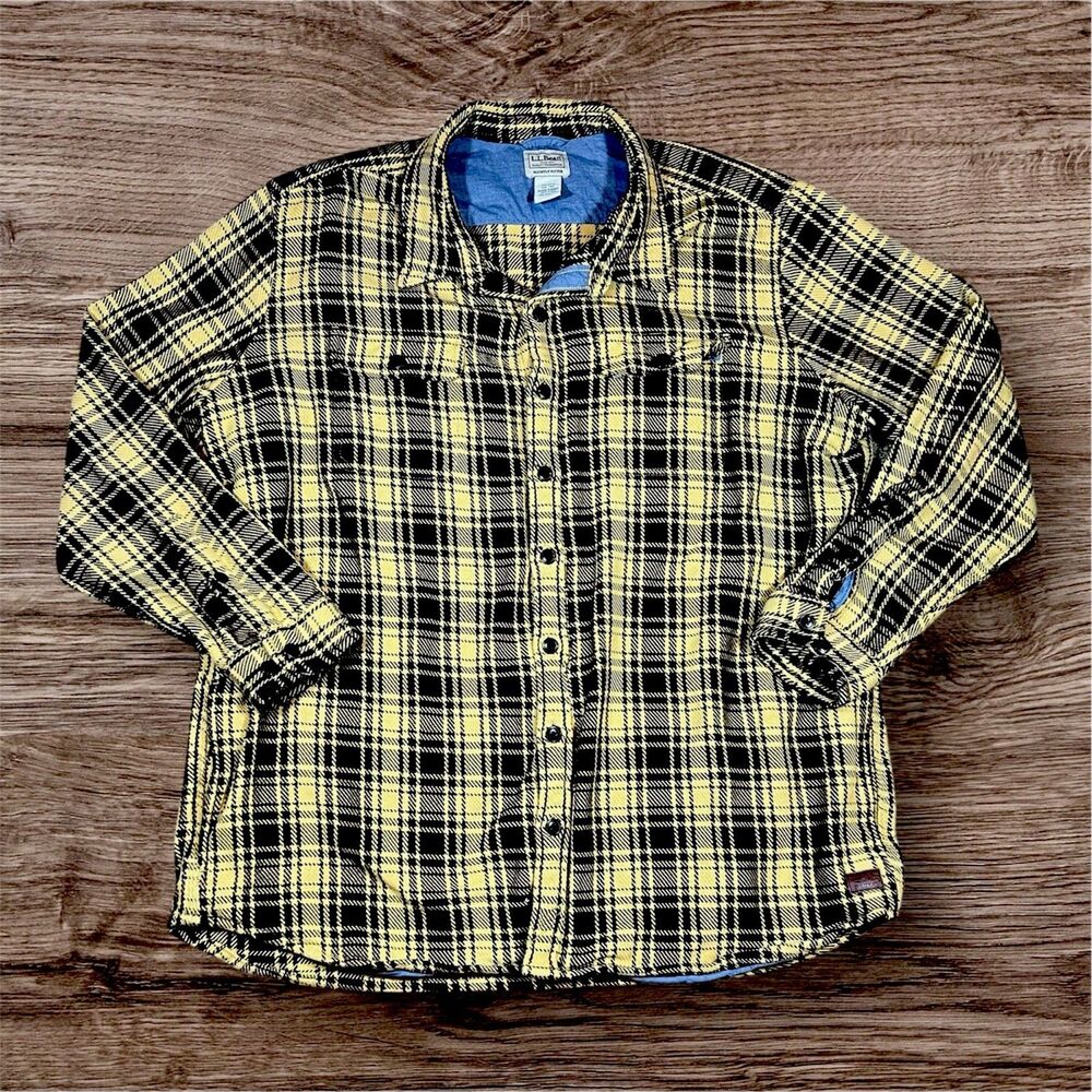 LL‎ Bean Yellow Brown Plaid Slightly Fitted With Pockets Jacket Men’s Size 2XLT